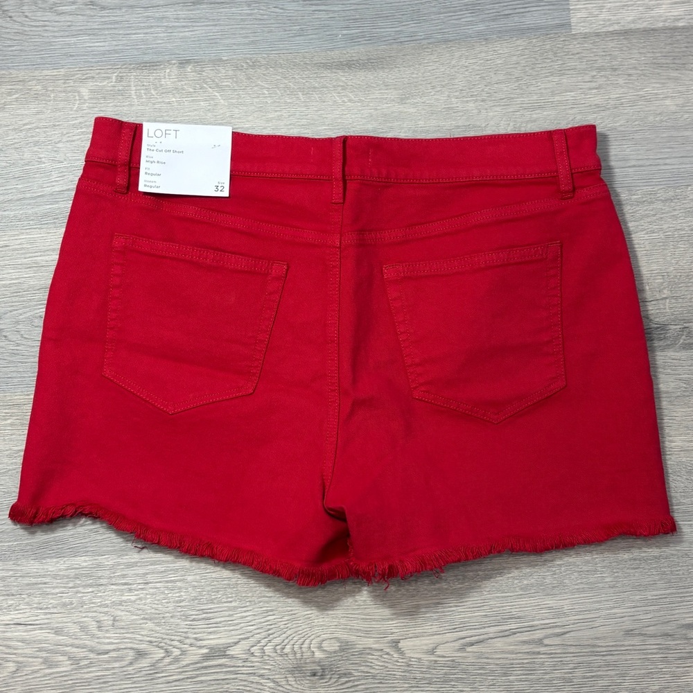 LOFT Red The‎ Cut Off Denim Short - 32/14 NWT - Picture 7 of 7
